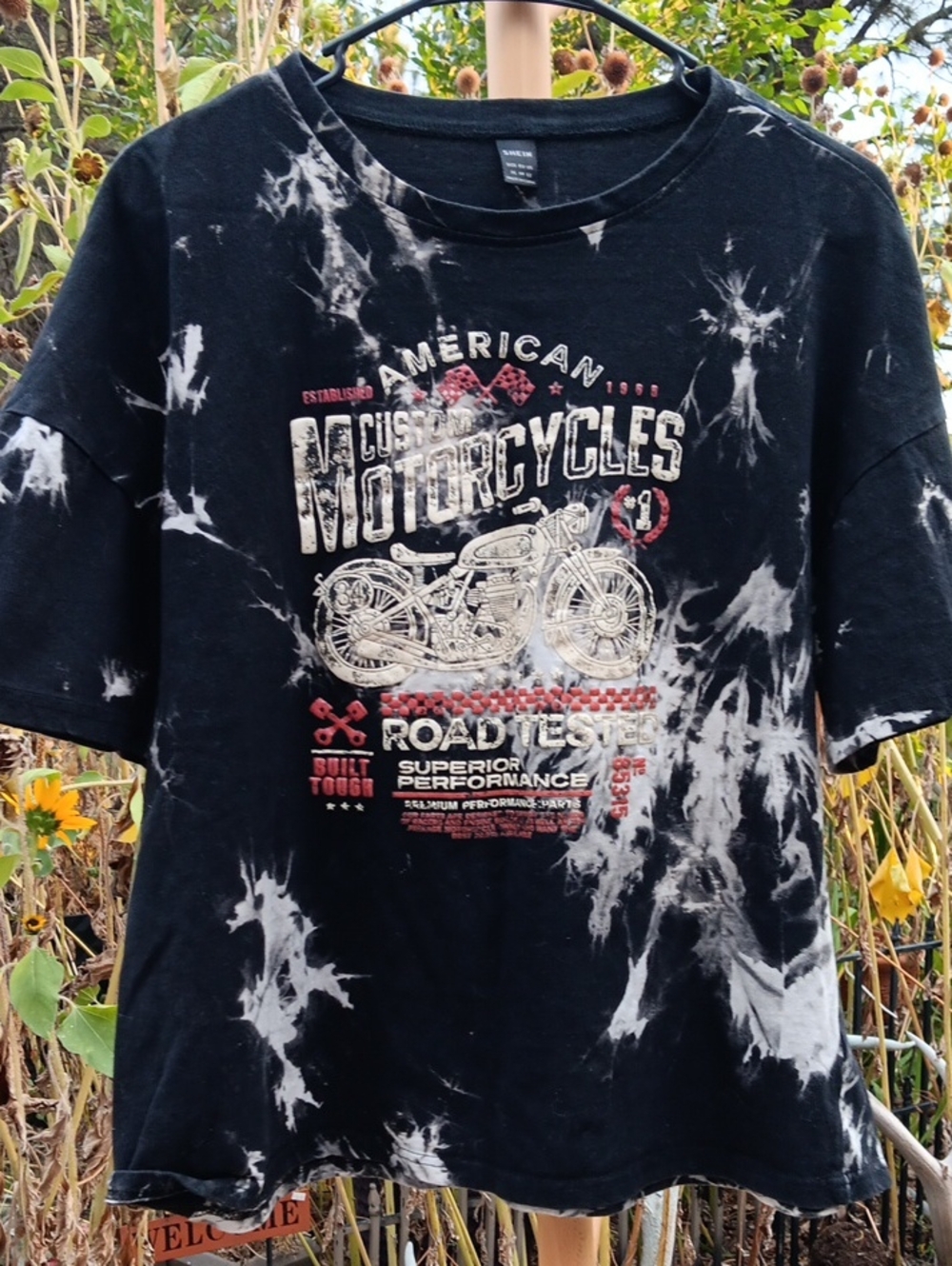 Mens Or Womens SHEIN Black & White Tie-Dye Motorcycle Graphic Tee